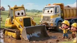 Help the Trucks Get Unstuck! 🚛 Cartoon Farm Song | Construction Fun for Kids