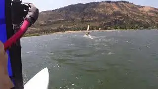 Ann at Rowena windsurfing the Gorge