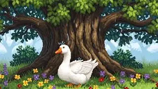 Lo-fi White Goose Under Rain Tree 🌧️ Pixel Art Garden | Study/Chill/Relax