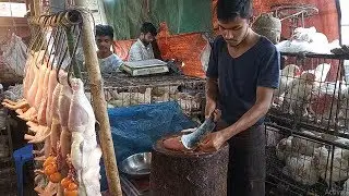 Hard Working Small Boy Cutting & Selling Chicken || Unique Cutting Style