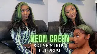 I DID THE SKUNK STRIPE TREND &hellip; BUT NEON GREEN! FRONTAL WIG INSTALL + SHEGO VIBES 💚🖤
