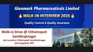 Glenmark Pharmaceuticals Walk-In Interview 2026 | QC & QA Jobs | Aurangabad