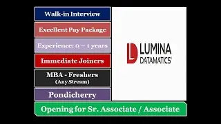 Jobs in Pondicherry | Lumina Datamatics | MBA | Sr. Associate / Associate | Excellent Pay Package |