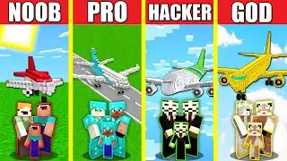 Minecraft Battle: AIRPLANE HOUSE BUILD CHALLENGE - NOOB vs PRO vs HACKER vs GOD / Animation PLANE