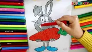 Rabbit Eating Carrot Coloring Pages - Learning Color - Animals coloring pages for kids