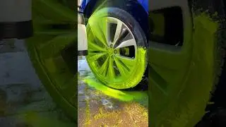 Satisfying green foam wheel clean 💚 #carwash #satisfying #asmr