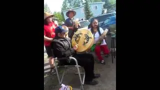Haida Dance Group play a song at potlatch