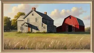 Farmhouse with Big Red Barn - TV Art - Screensaver - Wallpaper - Frame Art - Farm