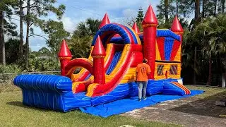How to roll and fold a Bounce house with the slide 3/1 combo double lane Dry ! Super easy .