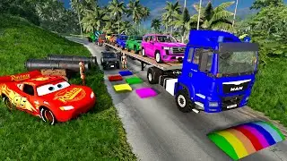 Flatbed Truck Mcqueen | Transportation with Truck - Pothole vs Car #000 - BeamNG.Drive