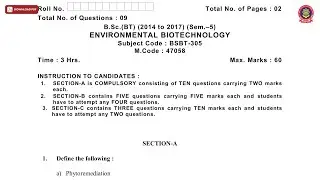 BSC 5TH SEM BT ENVIRONMENTAL BIOTECHNOLOGY NOV 2019 | PTU