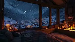 Snowfall Cabin Night | Warm Firelight and Christmas Winter Ambience for Comfort, Deep Sleep & Relax