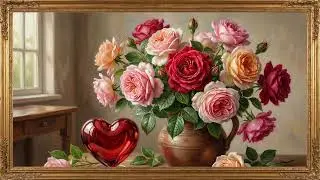 Mood Art: Romantic Red Rose in Gold Frame (No Sound/Soft Music)