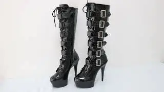 Sorbern 15Cm Stripper High Heel Knee High Boots Women Pole Dance Multi Wide Straps Buckles