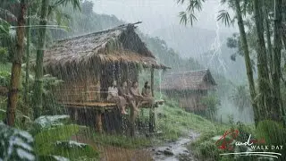 RURAL LIFE IN A TRADITIONAL NATURE HIT BY A HEAVY RAIN STORM, A RELAXING RAIN WALK DAY
