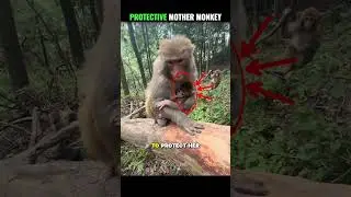 The mother monkey protects her baby from strangers #animals #shorts #monkey