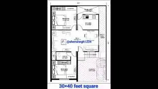 ##||30&times;40 feet square|| building plane and house plan 2BHK||##