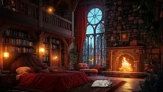 Cozy Medieval Castle Room Ambience - Rain, Thunder and Fireplace Sounds Therapy to Sleep Easily
