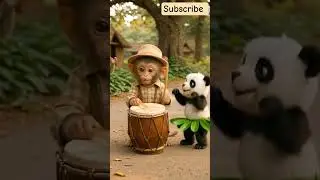 Adorable Monkey Drummer with Dancing Panda 🤩🎶 #monkey #cute #panda #dance #funny #ai