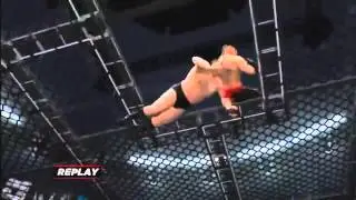 WWE '13 Brock Lesnar F5's Big Show through Top of the Cell