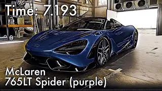 CSR2 - McLaren 765LT Spider (purple) - tune & shift (time: 7.193)