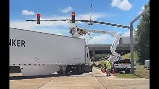 Dashcam shows semi-truck colliding with electrical worker