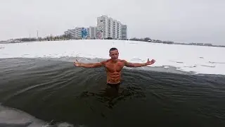 Streetworkout. Winter swim. Ice hole. Russia