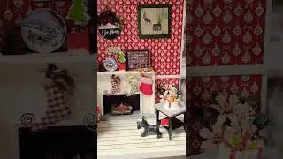 Christmas dollhouse #mini #xmas #stockings #diorama #craft #diy #red #livingroom #art #vignette