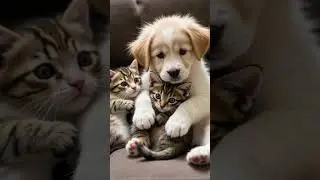 Adorable nap time: puppy cuddles two kittens!#shorts #cat #cute #cutecat #funny #pets #love #kitten