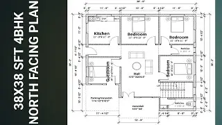🏡 38x38 Sq Ft 4BHK North Facing House Plan | Modern House Design With Parking | Vastu Friendly Ghar