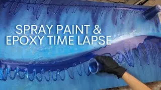 SPRAY PAINTING AND POURING EPOXY OVER WOOD BOARD TO CREATE GIANT OCEAN WAVE