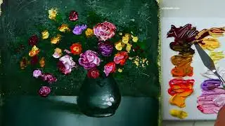 Green Vase and Flowers | Acrylic Painting | Oval Brush Art | Easy for Beginners