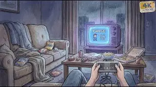 Cozy 90s Gaming Room Ambience 🌧️ Rain on Window & CRT TV Static