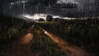 Light Rain From Dark Clouds in Countryside with Thunder | Relaxing Nature | Fall Asleep Instantly