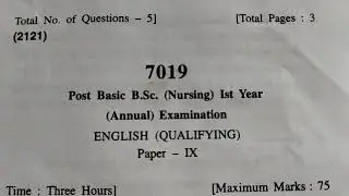 English question paper | P. B. bsc Nursing |  First year | HPU exams | #nursingstudent #nurse #exams