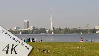 Hamburg, Germany: Au&szlig;enalster, Alsterwiese Schwanenwik, HafenCity Viewpoint - 4K UHD Video