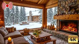 Rustic Winter Cabin 🌲 ❄️ | Cozy Fireplace Ambience with Snowfall in 4K❄️