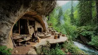 Extreme Primitive Survival | Warm Cliffside Cave Shelter with Clay Fireplace