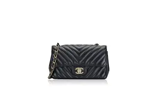 Chanel Lambskin Chevron Mini Rectangular Classic Flap Bag Black