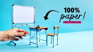 Miniature CLASSROOM SET (Whiteboard + Desk + Chair) for CHELSEA & BARBIE dolls! Paper Dollhouse DIY