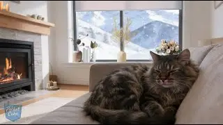 Snowy day crackling fire purring cat - ASMR Relaxing