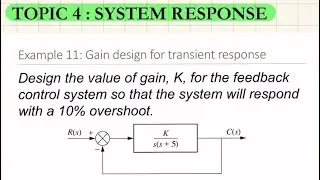 System response: Get gain, k with a 10% overshoot