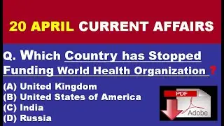 Current Affairs 20 April 2020 | English MCQ's |Daily Current Affairs in English|| Next Exam|Gk Today