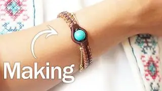 How to Make a Pine Needle Bracelet with Turquoise Stone | DIY Handmade nature Jewelry Tutorial