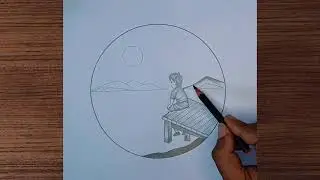 How to Draw a Boy Sitting Alone by the Riverside | Pencil Drawing Scenery Step by Step