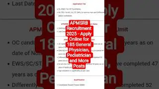 APMSRB Recruitment 2025 - Apply Online for 185 General Physician, Pediatrician and More Posts #apcm