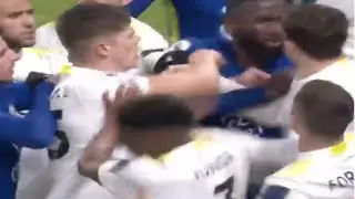 Furious Chelsea and Leeds stars square up and lose tempers in mass melee at full time