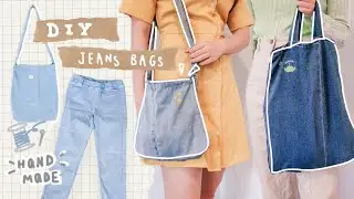 DIY Jeans Bags | Hand Sew + Paint 👖牛仔褲布袋