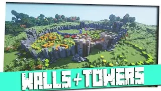 Minecraft 1.14 How to Build a Village  [Part 1: WALLS & TOWERS/Outside Decoration TUTORIAL]