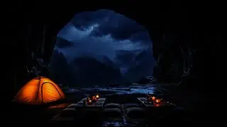 Forest Cave Thunderstorm Sounds ⛈️ Heavy Rain Ambience for Deep Sleep
